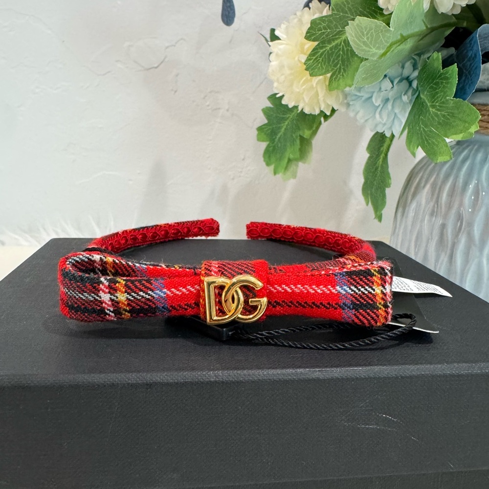 SOLD‼️NEW✨Dolce & Gabbana Red Tartan Virgin Wool Girls Hairband Headband - Picture 4 of 12